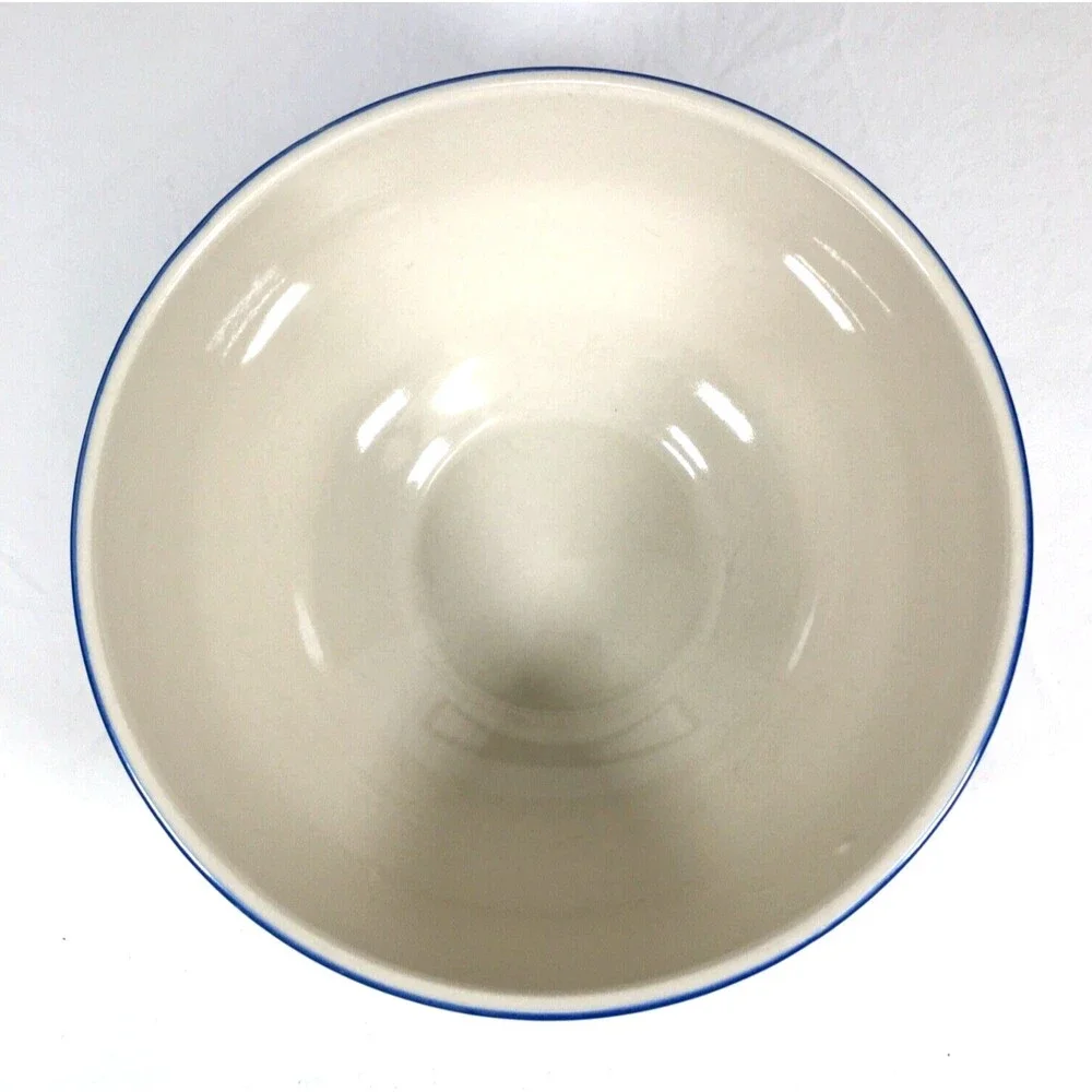 Vtg Yellow Ware Ceramic Blue Floral Leaf 8.5